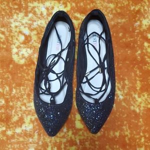 Black & Holographic Glitter Ballet Flats